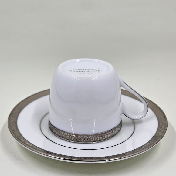 Flat Demitasse Cup & Saucer Set Grand Buffet Classic Platinum by Charter Club - Picture 3 of 12